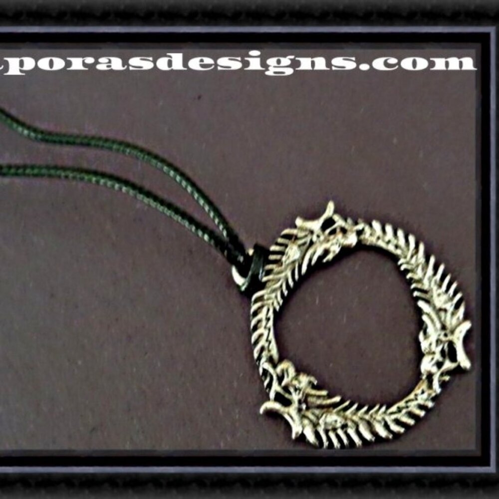 Silver Tone Elder Scrolls Theme Necklace With Black Rope Chain Unisex
